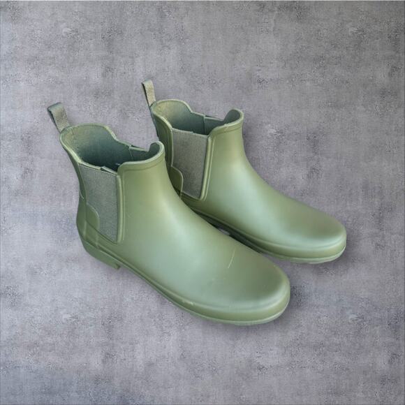 Hunter Refined Slim Fit Chelsea Rain Boots Women’s Sz 8 Green Waterproof Shoes - Picture 1 of 11